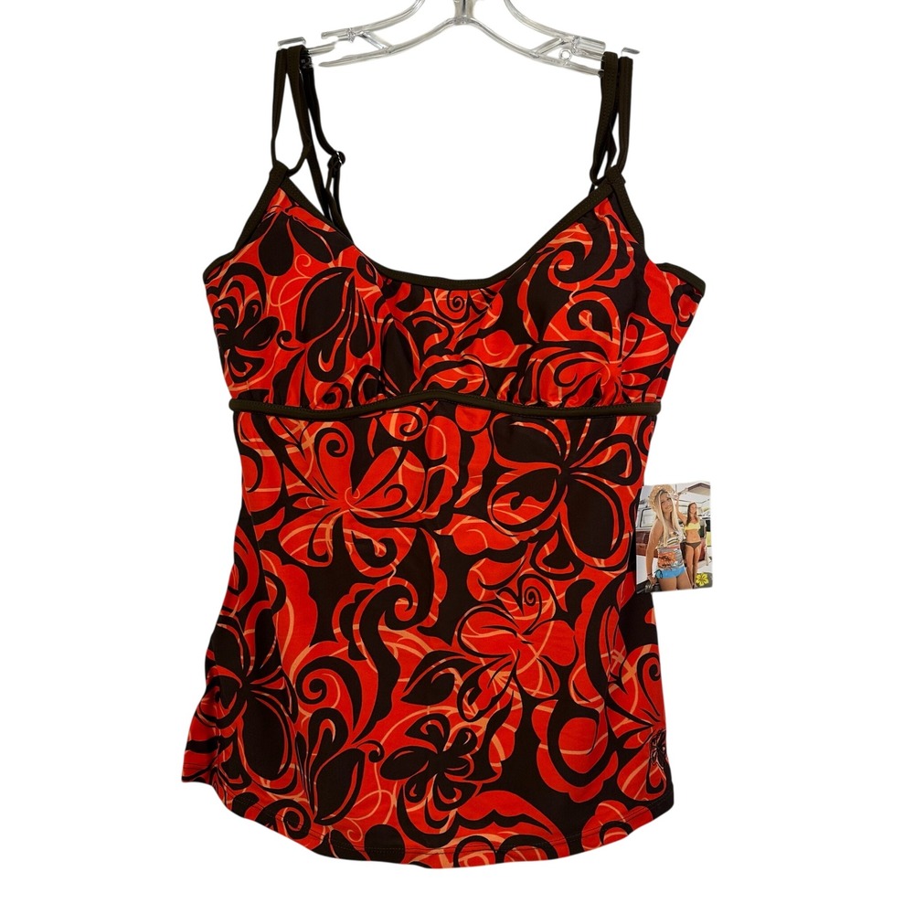 Hapari Lava SOS Tankini Top Red Black‎ Tropical Floral UPF 50+ Large NWT